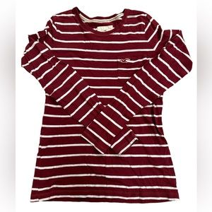 Hollister maroon & white striped long sleeve shirt size small.